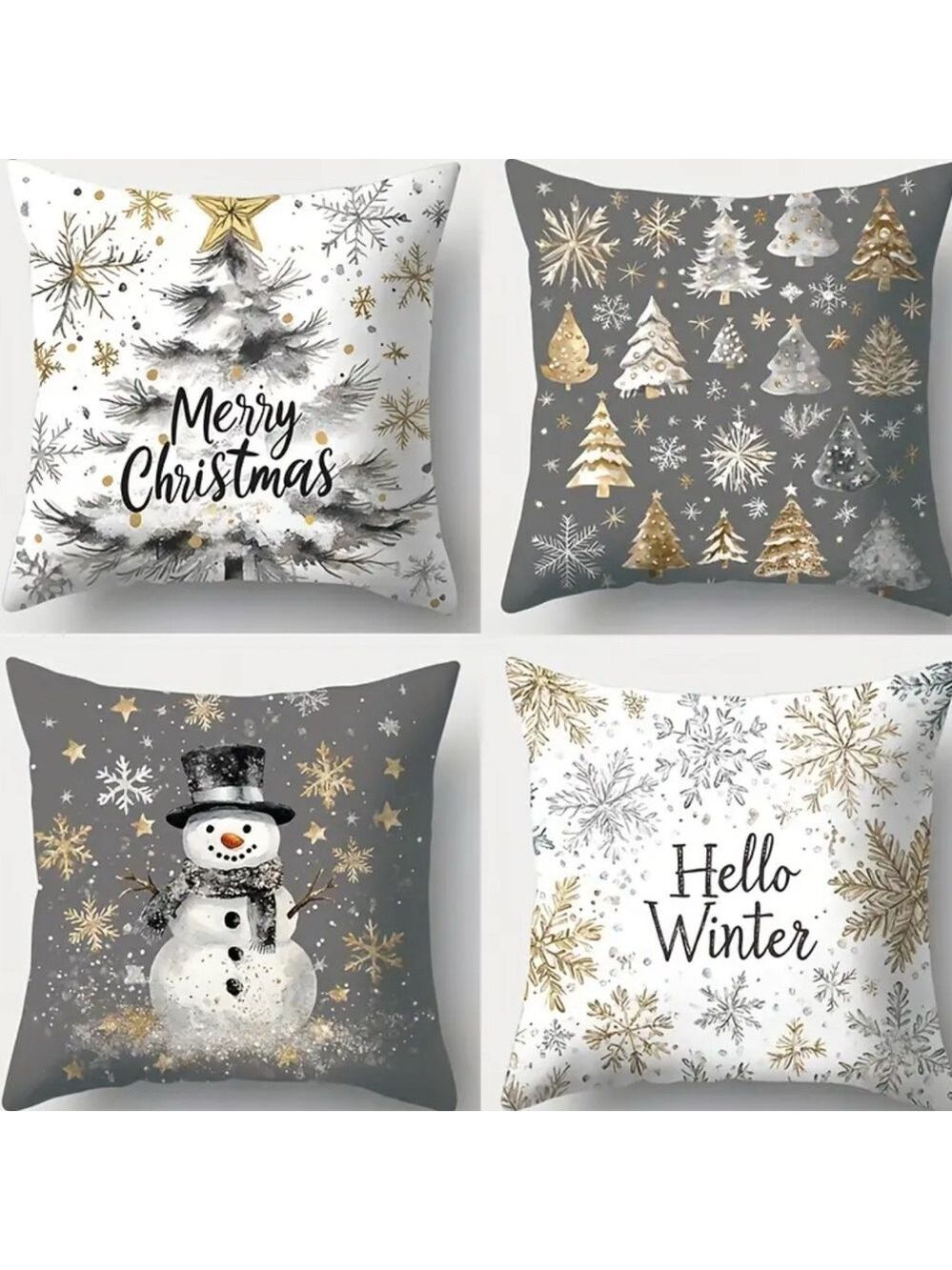 Holiday Decorative Pillow Covers Set - Gray and White